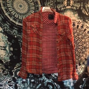 American Eagle red and pink flannel